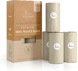100% Certified Home Compostable and Biodegradable Dog Poop Bags - ASTM D6400 & EN 13432 Compliant Dog Waste Bags  60 Bags  4 x Rolls of Plant Based Compostable Poop Bag