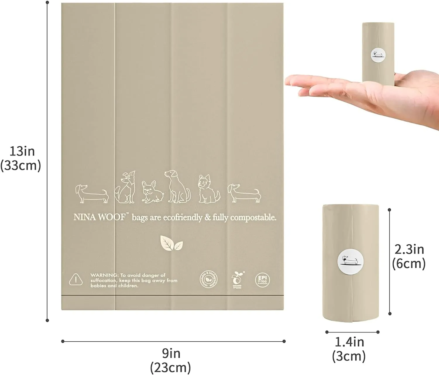 100% Certified Home Compostable and Biodegradable Dog Poop Bags - ASTM D6400 & EN 13432 Compliant Dog Waste Bags  60 Bags  4 x Rolls of Plant Based Compostable Poop Bag