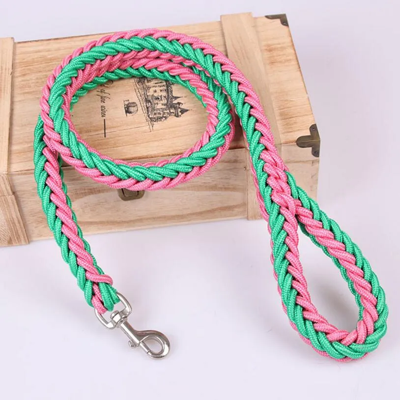 1.2M Length Large Dog Hand-knitted Leash Nylon Rope iron Buckle Pet Traction Rope For Big breed dogs Pet Traction Rope Golden