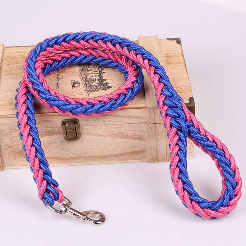 1.2M Length Large Dog Hand-knitted Leash Nylon Rope iron Buckle Pet Traction Rope For Big breed dogs Pet Traction Rope Golden