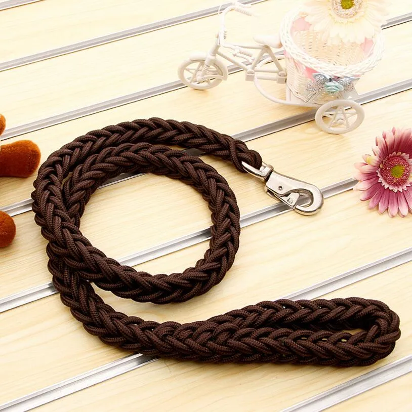 1.2M Length Large Dog Hand-knitted Leash Nylon Rope iron Buckle Pet Traction Rope For Big breed dogs Pet Traction Rope Golden