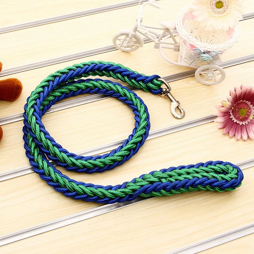 1.2M Length Large Dog Hand-knitted Leash Nylon Rope iron Buckle Pet Traction Rope For Big breed dogs Pet Traction Rope Golden