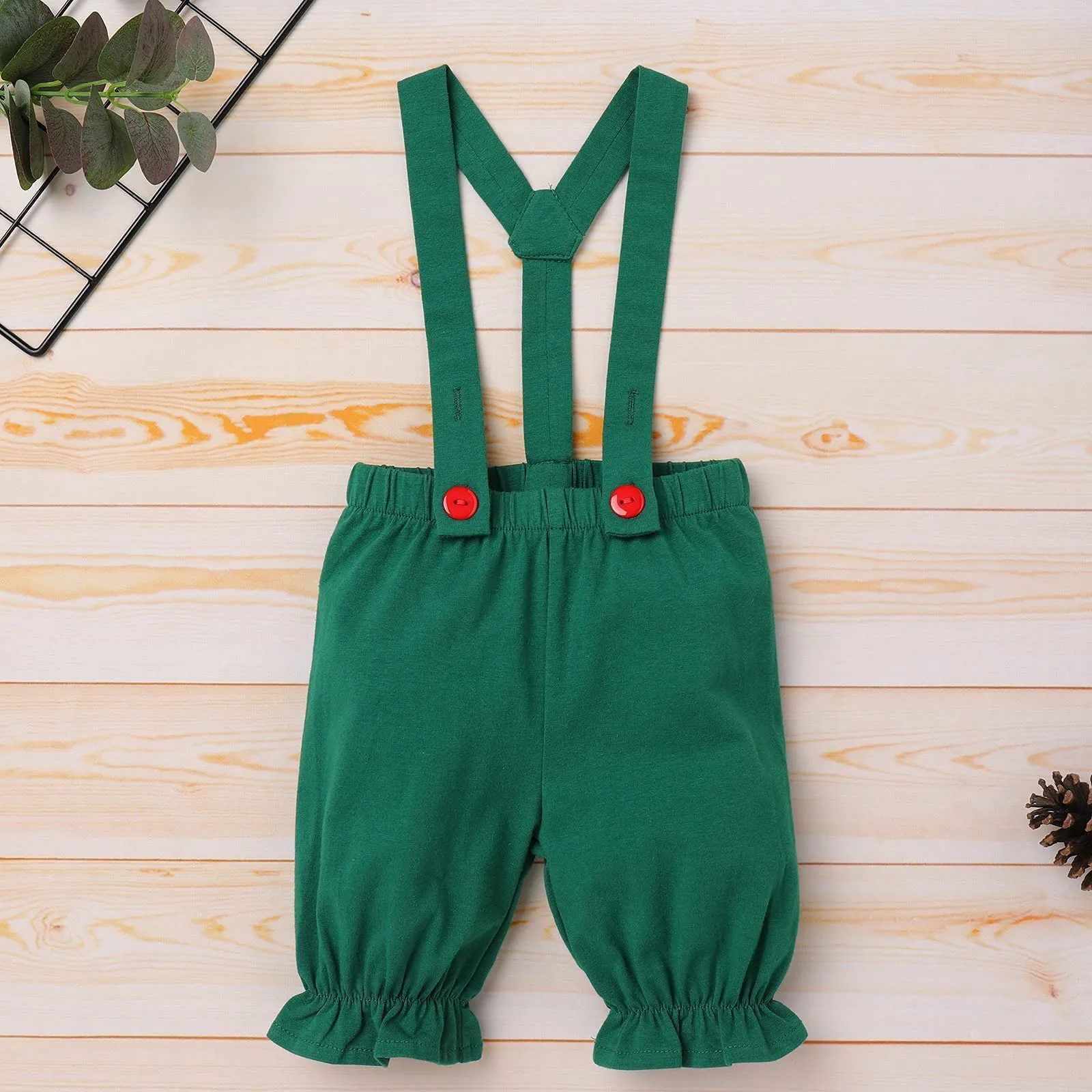 1st Christmas Outfit Baby Boys Santa's Elf Costume Suspenders Pants Bowtie Xmas Hat Elf Suit for Kids Newborn Photo Props Mr. Santa Claus Carnival Cosplay First Halloween Dress Up Green 0-6 Months
