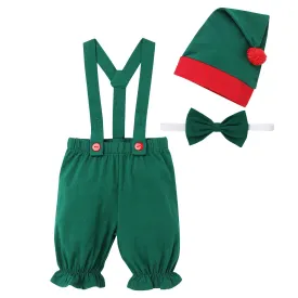 1st Christmas Outfit Baby Boys Santa's Elf Costume Suspenders Pants Bowtie Xmas Hat Elf Suit for Kids Newborn Photo Props Mr. Santa Claus Carnival Cosplay First Halloween Dress Up Green 0-6 Months