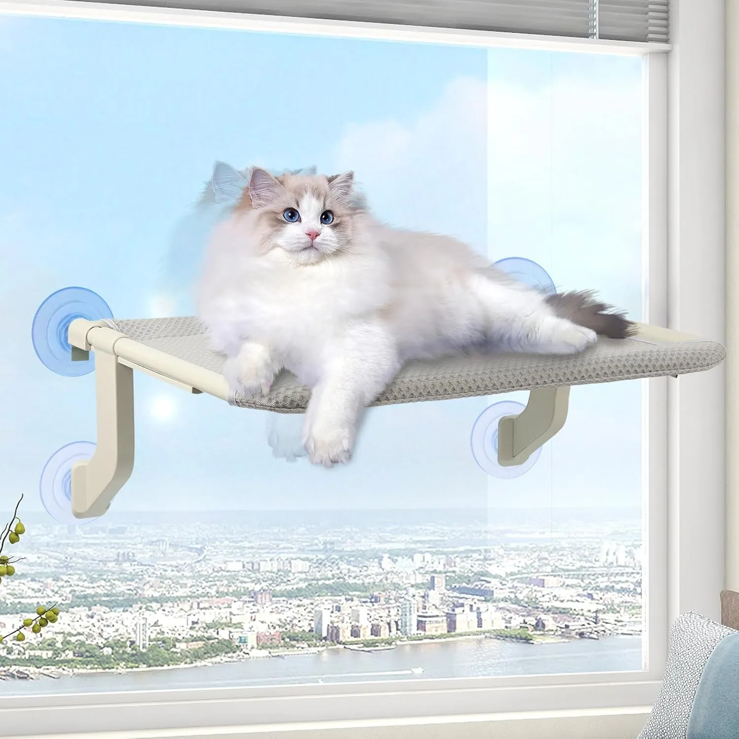 2-in-1 Cat Window Perch for Large Indoor, Sturdy Foldable Cat Window Hammock for Window with Solid Metal Frame, Cat Perch Bed for Cats Inside, Pet Window Bed Shelf, Bedside Strong Metal Frame