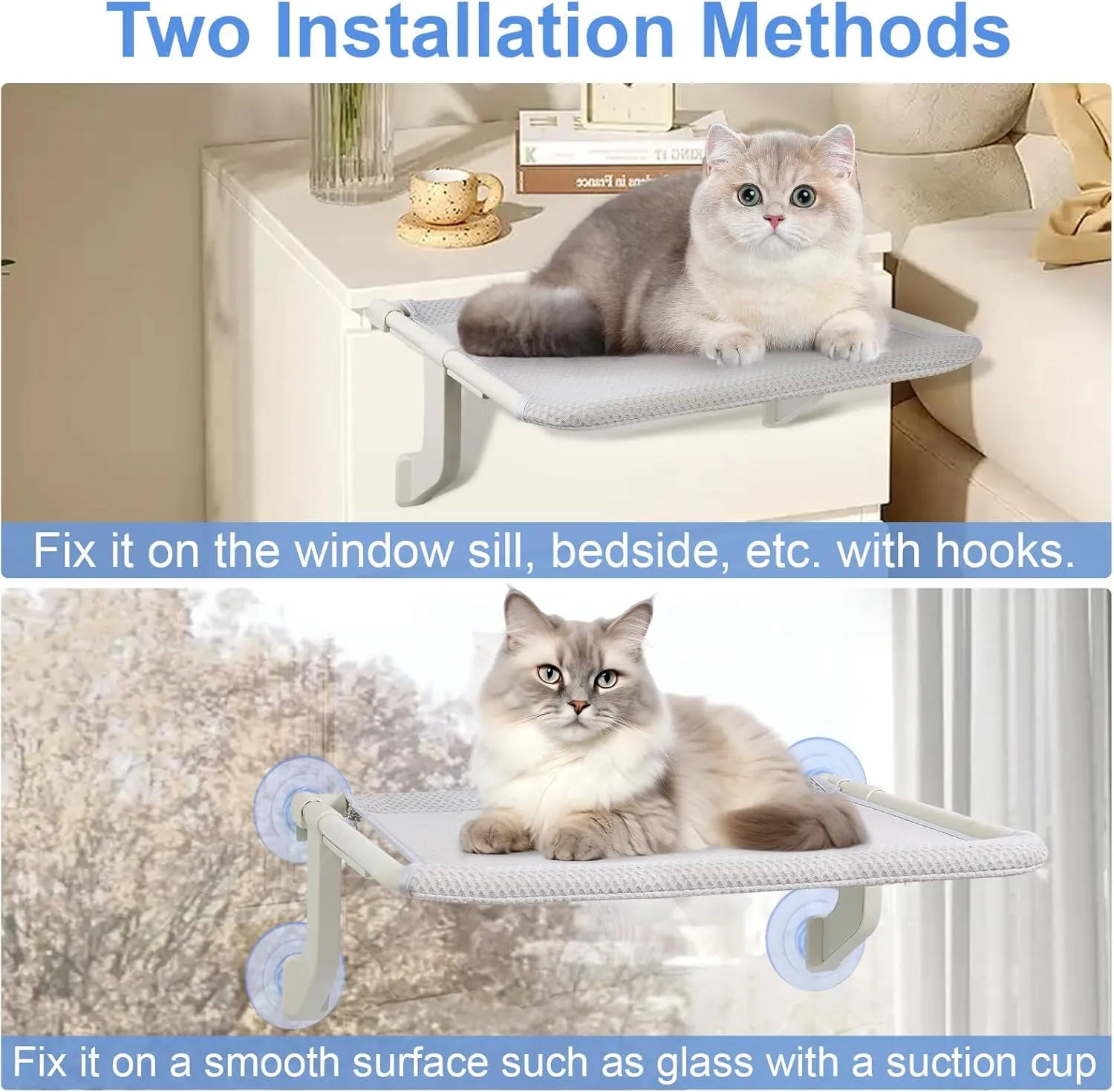 2-in-1 Cat Window Perch for Large Indoor, Sturdy Foldable Cat Window Hammock for Window with Solid Metal Frame, Cat Perch Bed for Cats Inside, Pet Window Bed Shelf, Bedside Strong Metal Frame