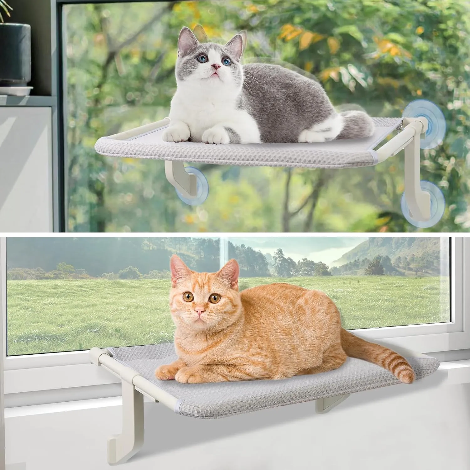 2-in-1 Cat Window Perch for Large Indoor, Sturdy Foldable Cat Window Hammock for Window with Solid Metal Frame, Cat Perch Bed for Cats Inside, Pet Window Bed Shelf, Bedside Strong Metal Frame