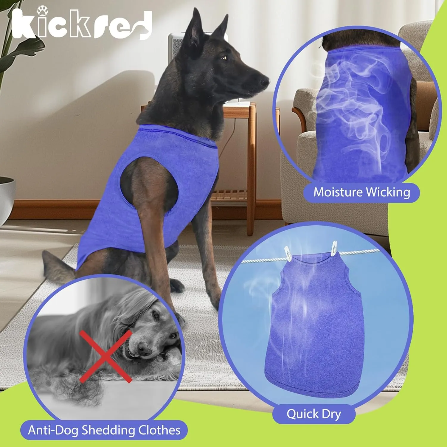 2 Pack Dog Shirts, Quick Dry Breathable Dog Clothes Pet Sleeveless Vest, Summer Stretchy Tank Top T-Shirts for Large Dogs, Deep Blue Dark Green (L)