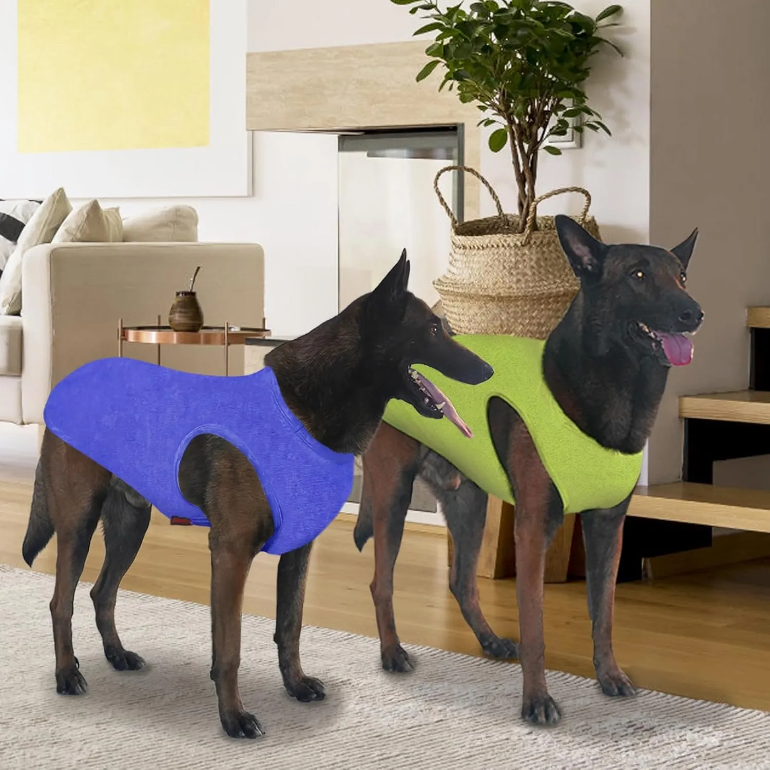2 Pack Dog Shirts, Quick Dry Breathable Dog Clothes Pet Sleeveless Vest, Summer Stretchy Tank Top T-Shirts for Large Dogs, Deep Blue Dark Green (L)