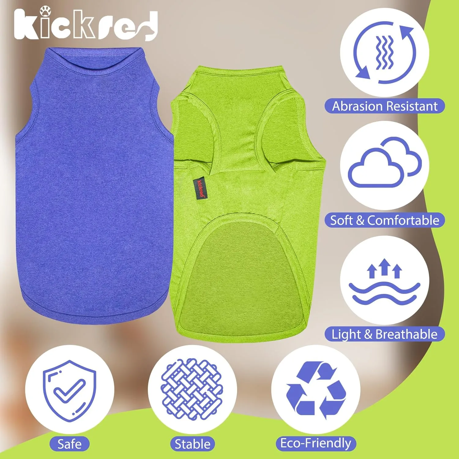 2 Pack Dog Shirts, Quick Dry Breathable Dog Clothes Pet Sleeveless Vest, Summer Stretchy Tank Top T-Shirts for Large Dogs, Deep Blue Dark Green (L)