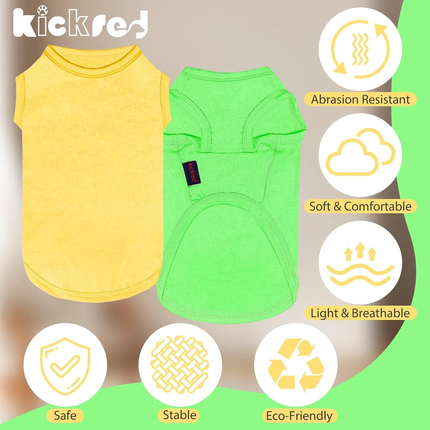 2 Pack Dog Shirts, Summer Pet Sleeveless Vest, Breathable Dog Clothes, Stretchy Tank Top T-Shirts for Large Medium Dogs, Grass Green Lemon Yellow (M)