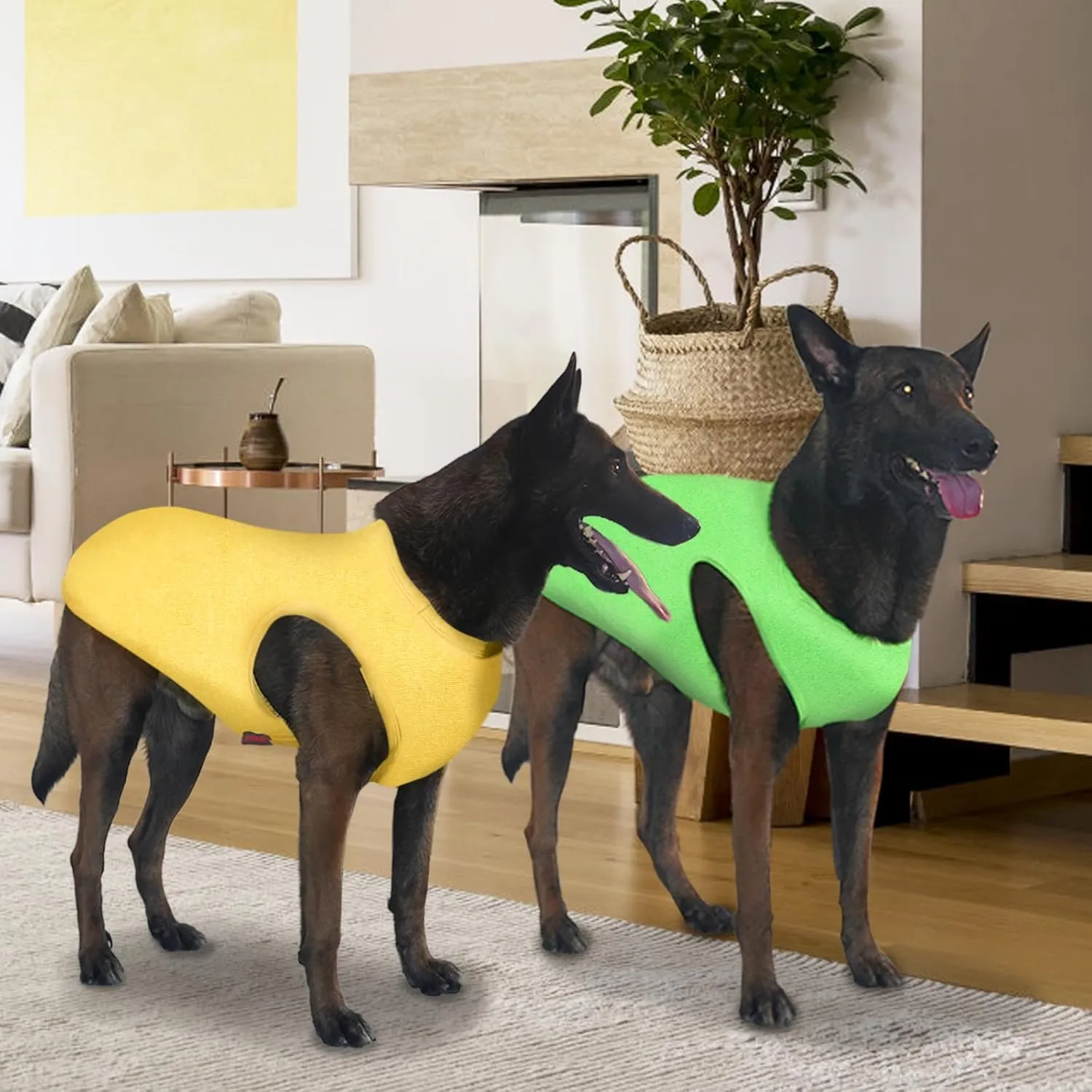 2 Pack Dog Shirts, Summer Pet Sleeveless Vest, Breathable Dog Clothes, Stretchy Tank Top T-Shirts for Large Medium Dogs, Grass Green Lemon Yellow (M)