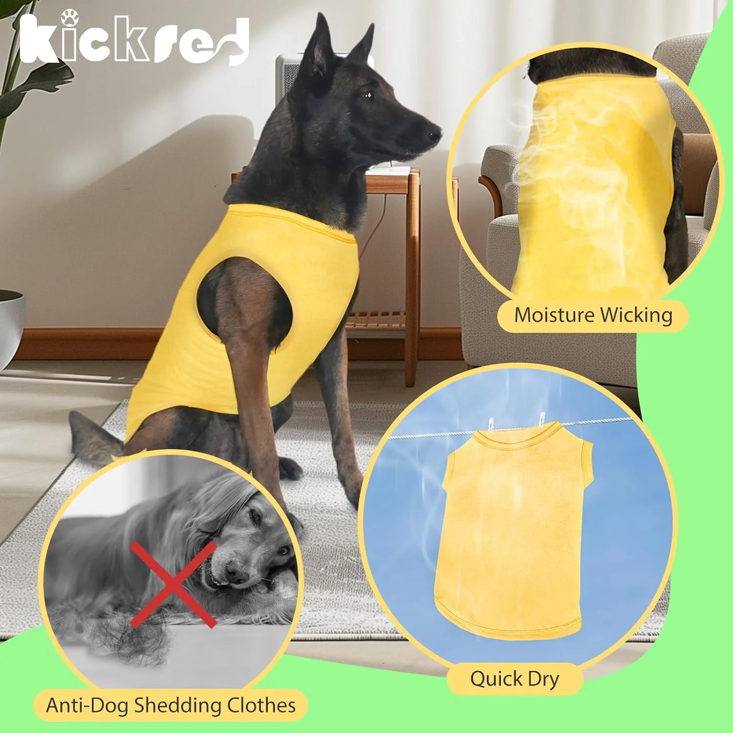 2 Pack Dog Shirts, Summer Pet Sleeveless Vest, Breathable Dog Clothes, Stretchy Tank Top T-Shirts for Large Medium Dogs, Grass Green Lemon Yellow (M)