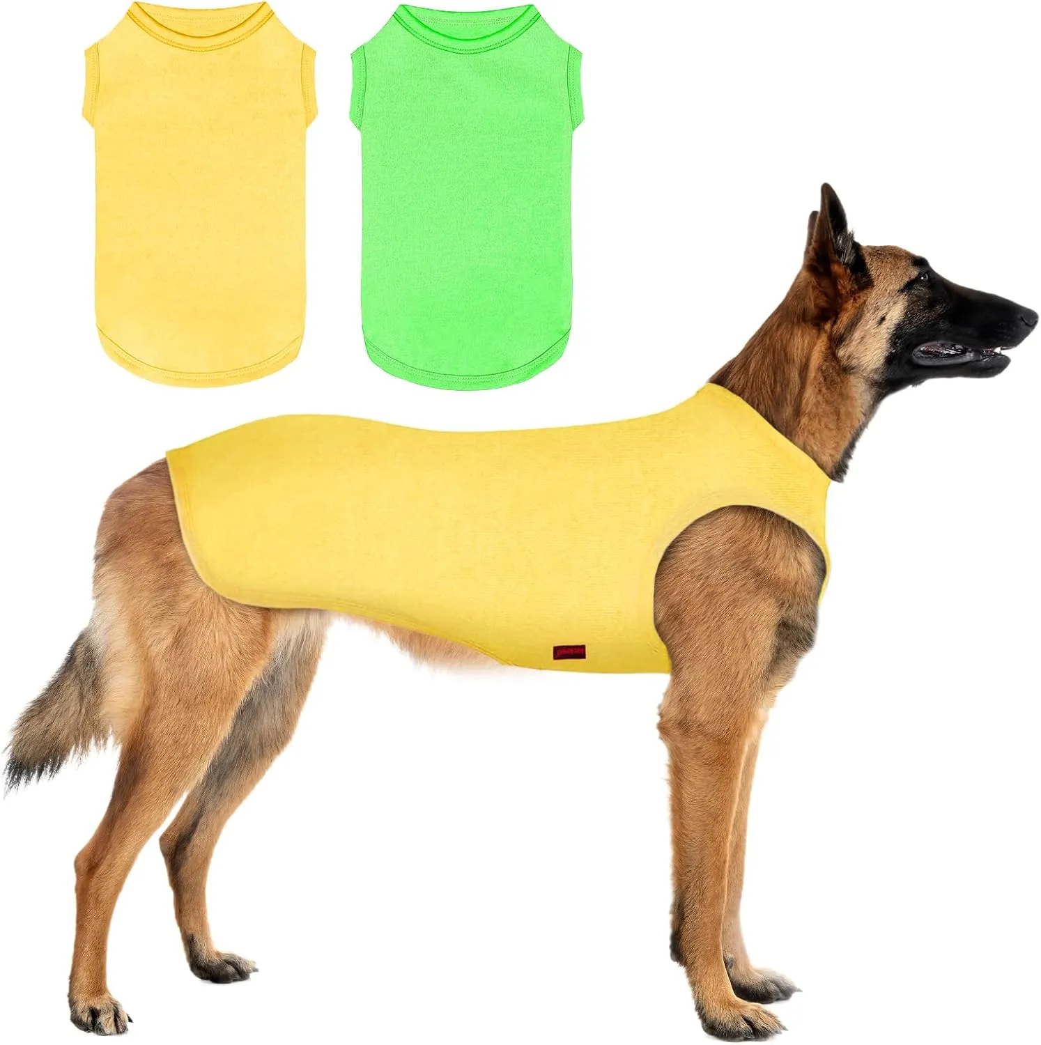 2 Pack Dog Shirts, Summer Pet Sleeveless Vest, Breathable Dog Clothes, Stretchy Tank Top T-Shirts for Large Medium Dogs, Grass Green Lemon Yellow (M)