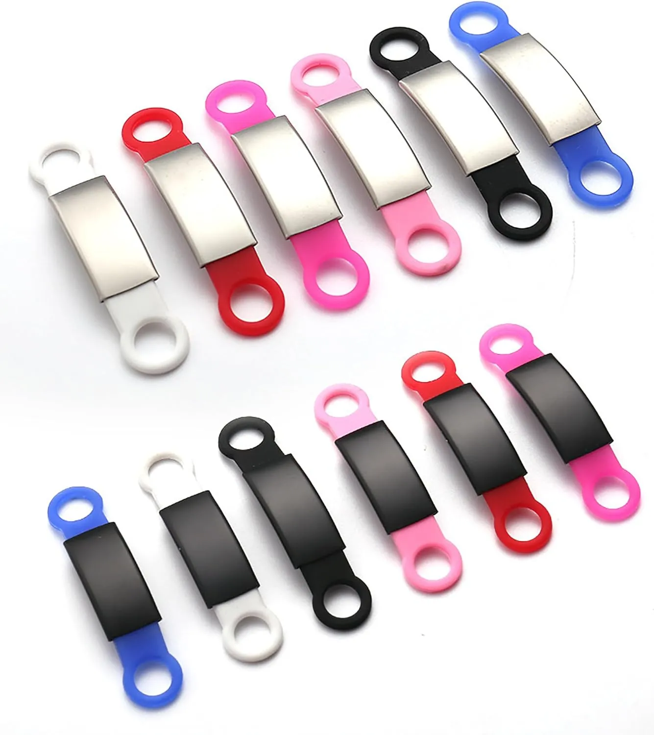 21 Pcs Blank Slide On Silent Pet ID Tags, Blank S/M/L Quiet Chew-Proof Dog Cat Collar Tag, Stainless Steel Silicone Dog Cat Pet Name Tag (S, Black)