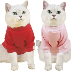 2Pc Pet Sweaters for Hairless Cats & Small Dogs - Cotton Pullover Shirts with Sleeves (Red & Pink, Large)