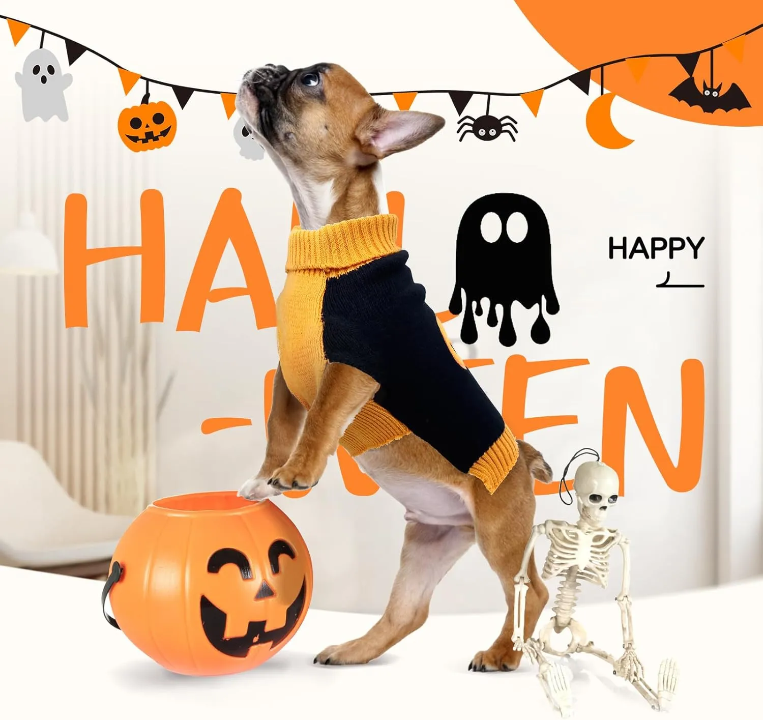3 Pack Halloween Thanksgiving Christmas Dog Cat Knit Sweater Set - Dog Clothes with Santa Pattern Pumpkin Turkey Pets Costumes-Dog Fall Sweaters for Holiday(s)