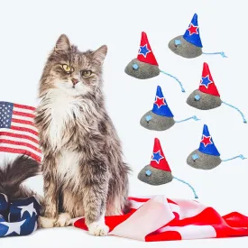 6-Pack Catnip Mouse Toy Set for Cats - Festive Red & Blue Star Hats, Perfect for Holiday Fun and Gifts
