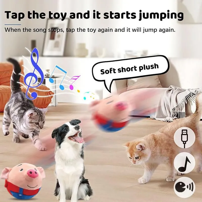 Active Moving Pet Plush Toy, 2024 New Squeaky Moving Dog Ball Toy Interactive Dog Puppy Toys Washable Cartoon Pig Plush Sound Electronic Dog Toy Shake Bounce Boredom Talking Toys (Blue Red, 2Pcs Pig)