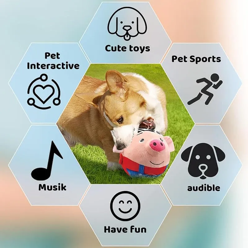Active Moving Pet Plush Toy, 2024 New Squeaky Moving Dog Ball Toy Interactive Dog Puppy Toys Washable Cartoon Pig Plush Sound Electronic Dog Toy Shake Bounce Boredom Talking Toys (Blue Red, 2Pcs Pig)