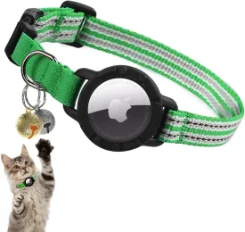 AirTag Cat Collar  Reflective Kitten Collars with Integrated Apple Air Tag Holder | Lightweight, Elastic Safety Cat Tracker Collar with Bell for Girl Boy Cats, Kittens, and Puppies (Green, XS)