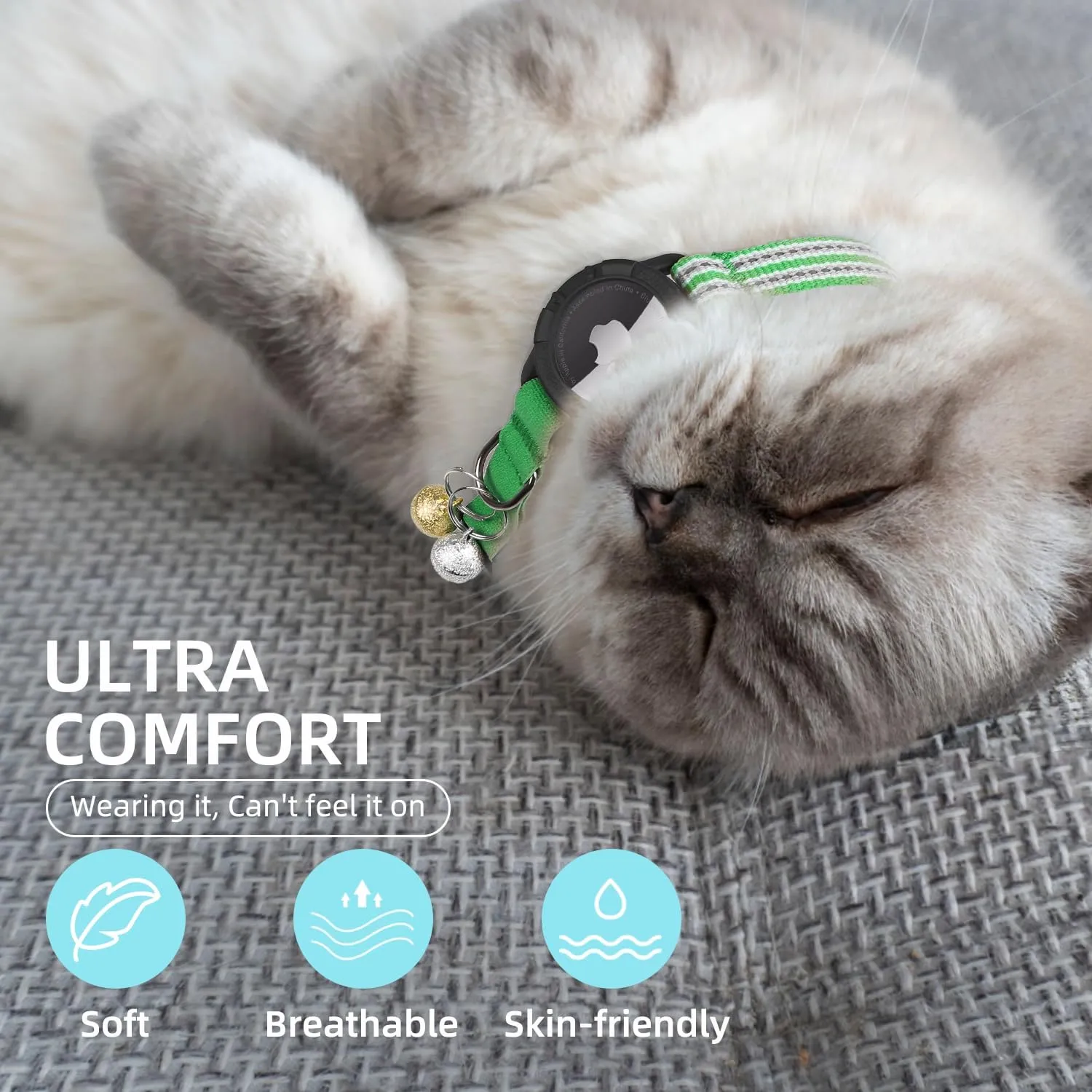 AirTag Cat Collar  Reflective Kitten Collars with Integrated Apple Air Tag Holder | Lightweight, Elastic Safety Cat Tracker Collar with Bell for Girl Boy Cats, Kittens, and Puppies (Green, XS)
