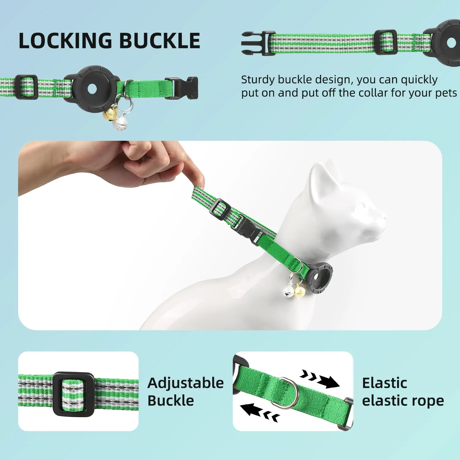 AirTag Cat Collar  Reflective Kitten Collars with Integrated Apple Air Tag Holder | Lightweight, Elastic Safety Cat Tracker Collar with Bell for Girl Boy Cats, Kittens, and Puppies (Green, XS)