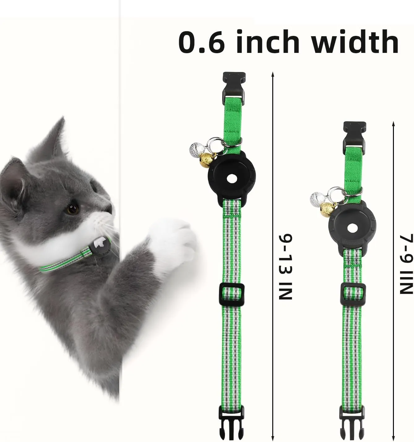 AirTag Cat Collar  Reflective Kitten Collars with Integrated Apple Air Tag Holder | Lightweight, Elastic Safety Cat Tracker Collar with Bell for Girl Boy Cats, Kittens, and Puppies (Green, XS)