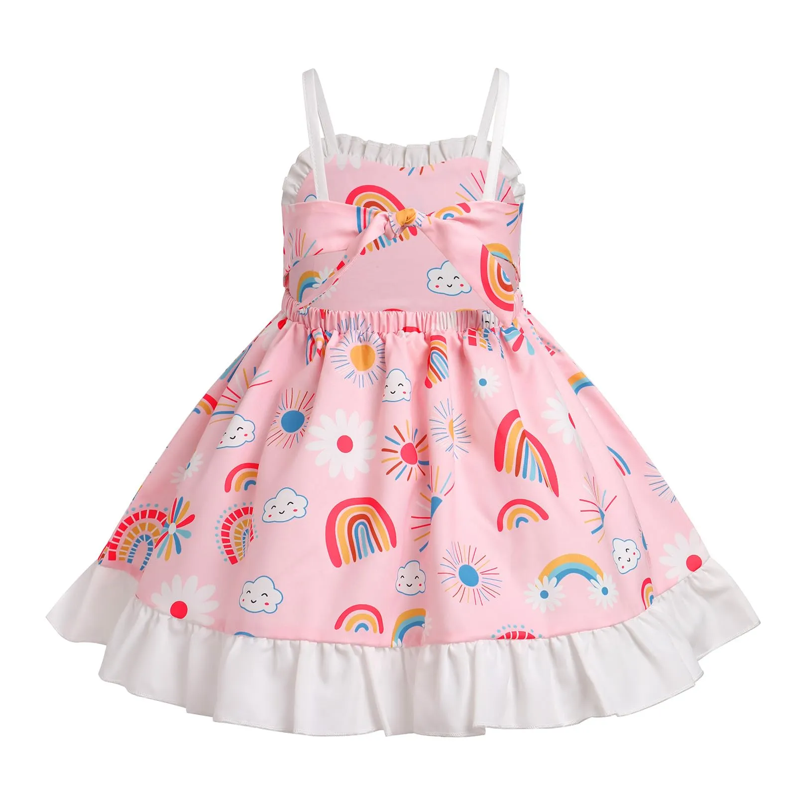 Baby Girls Rainbow Tutu Dress: First Birthday Party Dress for Toddler Princess Backless Ruffle Casual Dress Pageant Cake Smash School Picture Photoshoot Outfit Pink-Rainbow 12-18 Months