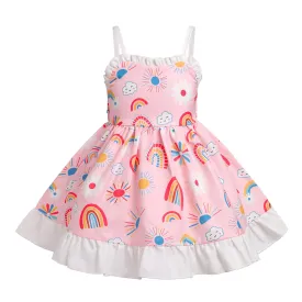 Baby Girls Rainbow Tutu Dress: First Birthday Party Dress for Toddler Princess Backless Ruffle Casual Dress Pageant Cake Smash School Picture Photoshoot Outfit Pink-Rainbow 12-18 Months