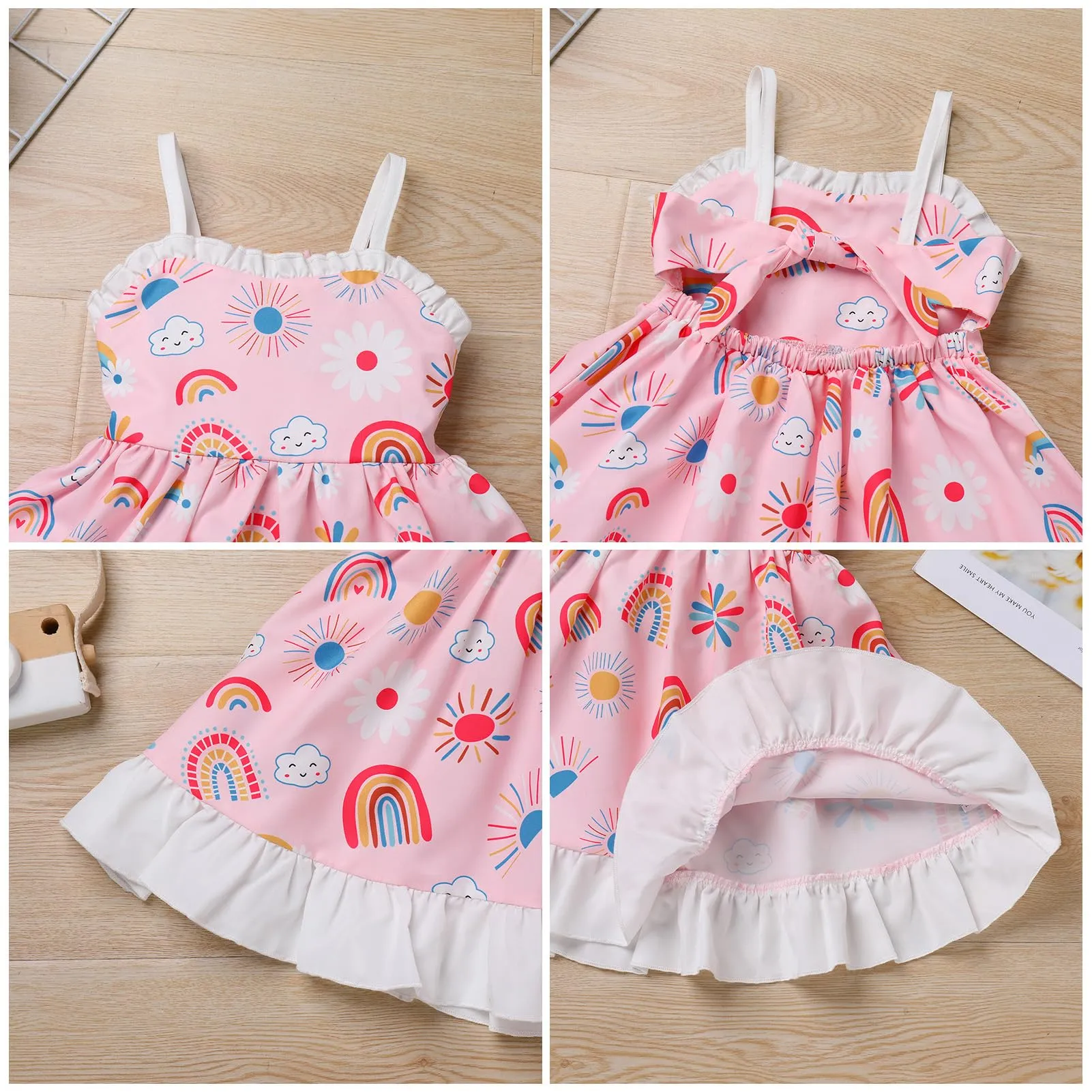 Baby Girls Rainbow Tutu Dress: First Birthday Party Dress for Toddler Princess Backless Ruffle Casual Dress Pageant Cake Smash School Picture Photoshoot Outfit Pink-Rainbow 12-18 Months