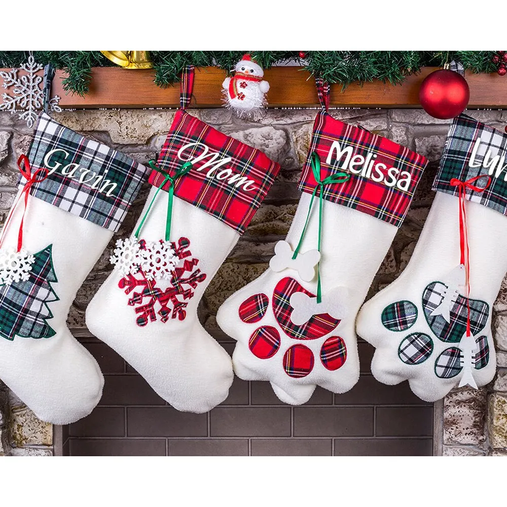 Best Personalized Name Stocking Plaid Paw Christmas Christmas Decor