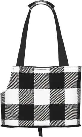 Black and White Plaid Printed Foldable Pet Bag - Portable Puppy Cat Travel Handbag Tote,Pet Carrier Backpacks.