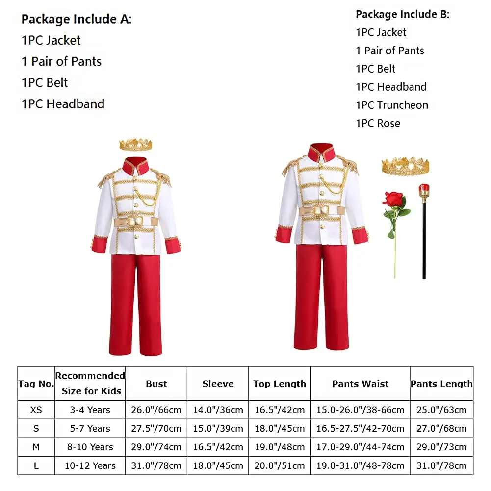 Boys Prince Charming Costume Medieval Royal Prince Outfit Prince Dress Up Costume for Toddler Kids Boys Halloween Christmas Birthday Party Cosplay Prince Costumes with King Crown Red 4PCS 3-4 Years