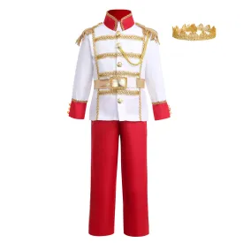Boys Prince Charming Costume Medieval Royal Prince Outfit Prince Dress Up Costume for Toddler Kids Boys Halloween Christmas Birthday Party Cosplay Prince Costumes with King Crown Red 4PCS 3-4 Years