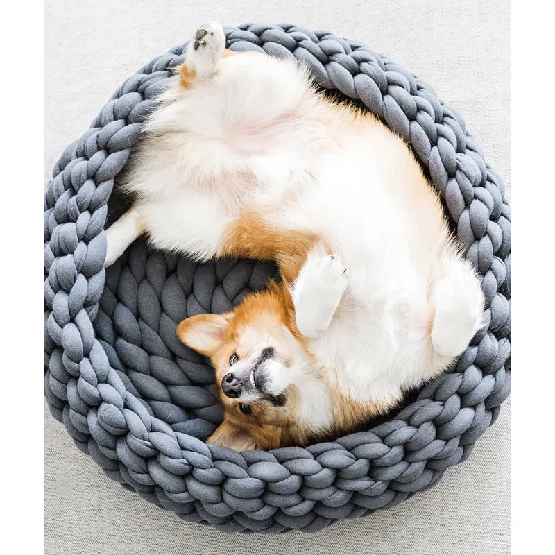 Braided Pet Bed Warming House Soft Nest Kennel Baskets Indoor Sleeping Cave Sofa