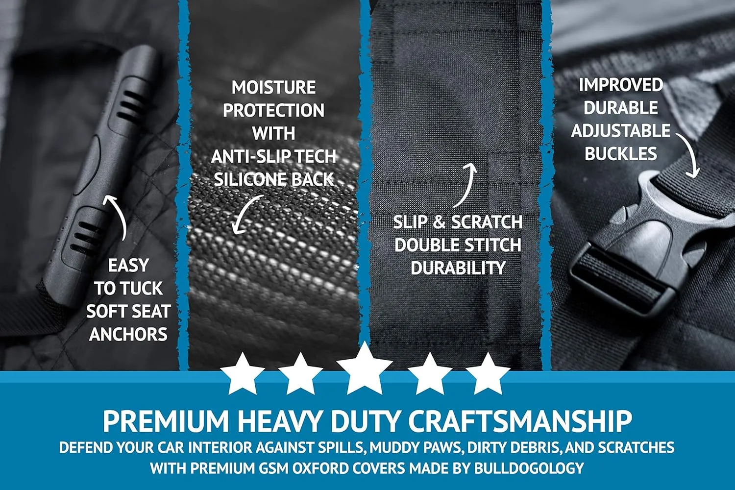 Bulldogology Dog Car Seat Cover for Back Seat 58"x56" Waterproof Dog Car Seat Cover SUV - Car Seat Cover for Dogs - Back Seat Protector for Dog - Dog Hammock for Car, Dog Seat Cover for Truck (Large)