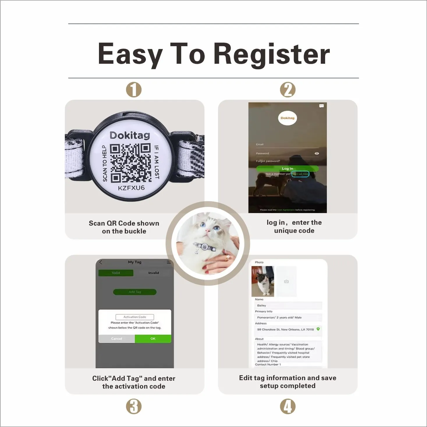 Cat Collar Breakaway with QR Code Name Tag, Pet ID Tag,Online Profile-Scan QR Receive Instant Pet Location Alert Email (Pink)