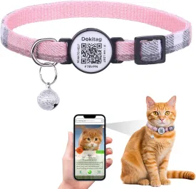 Cat Collar Breakaway with QR Code Name Tag, Pet ID Tag,Online Profile-Scan QR Receive Instant Pet Location Alert Email (Pink)