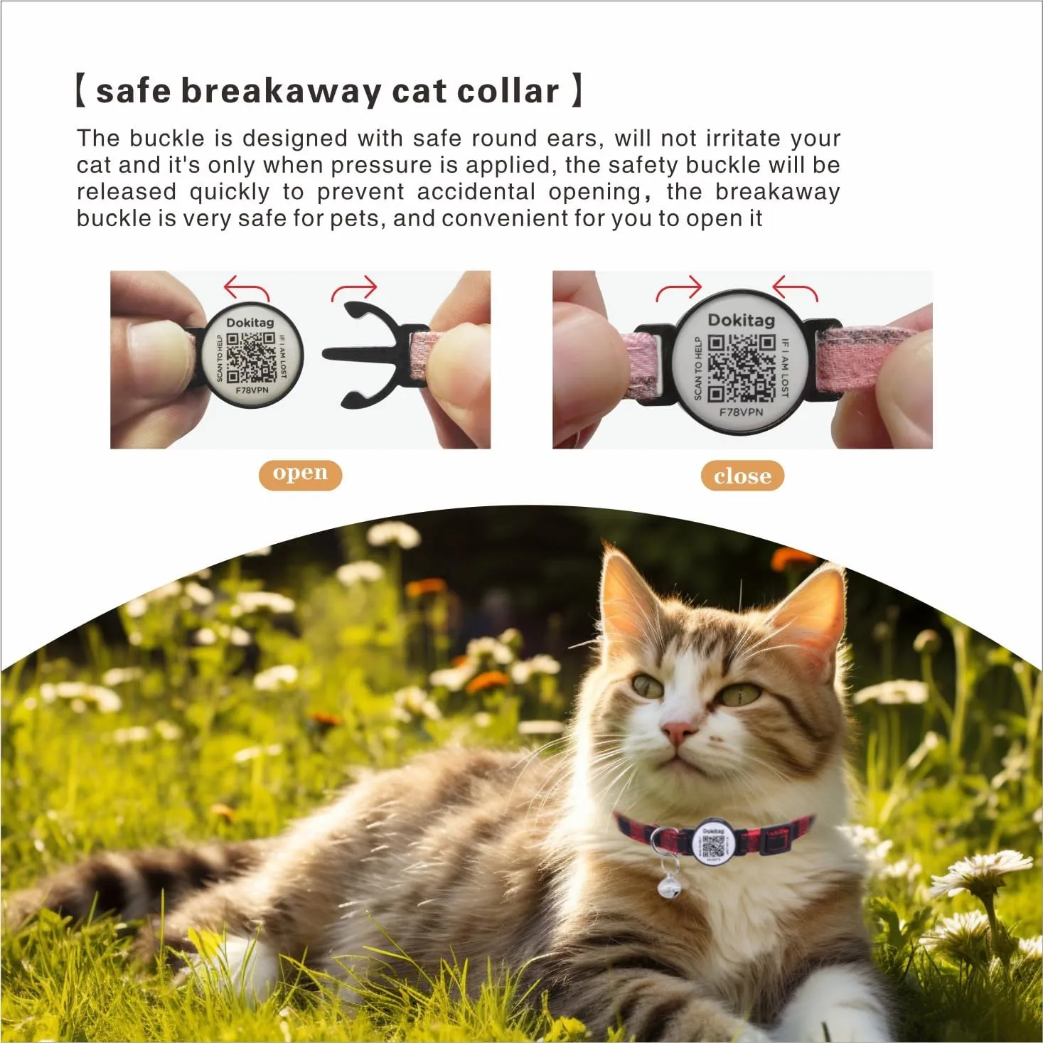 Cat Collar Breakaway with QR Code Name Tag, Pet ID Tag,Online Profile-Scan QR Receive Instant Pet Location Alert Email (Pink)