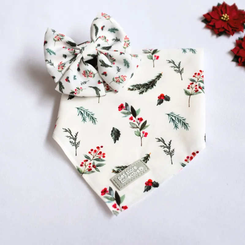 Christmas Mistletoe Bandana & Bow Tie Set for Pets