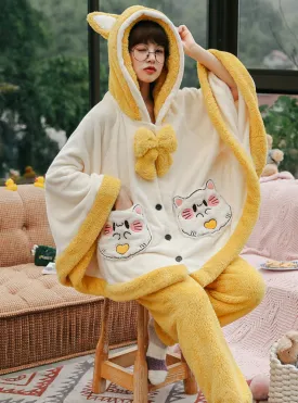 Cloak Cute Kitten Winter Flannel Loose Nightwear