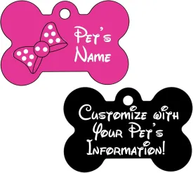 Cute Pink Minnie Bow Double Sided Pet Id Dog Tag Personalized for Your Pet