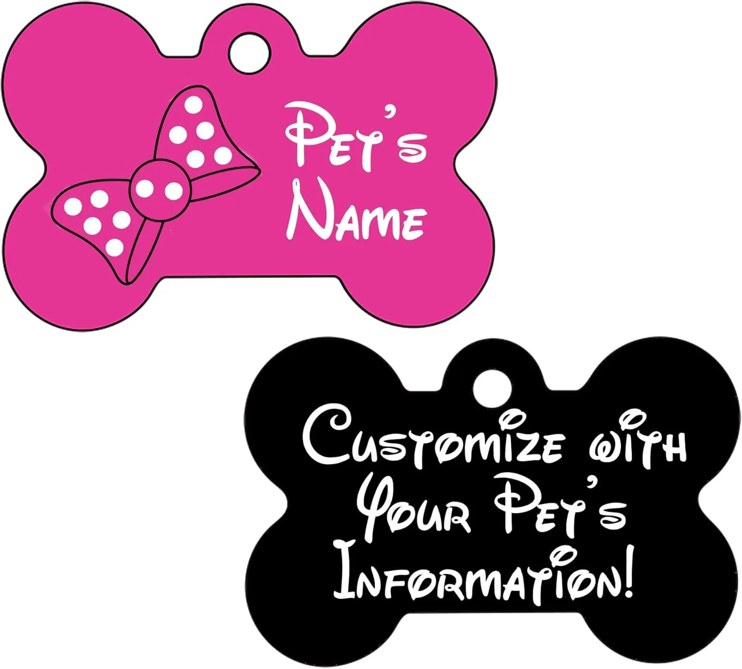 Cute Pink Minnie Bow Double Sided Pet Id Dog Tag Personalized for Your Pet