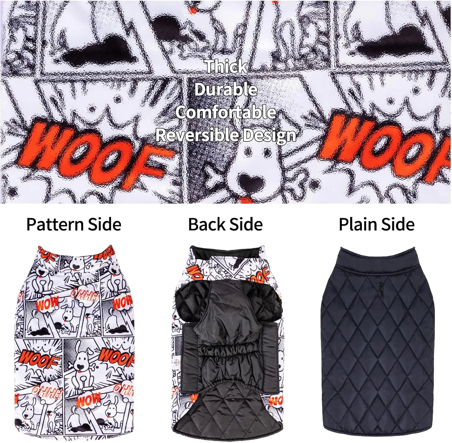 CuteBone Winter Dog Jacket - Reversible, Windproof, Waterproof, Thick Soft Coat with Leash Hole for Small to Large Dogs