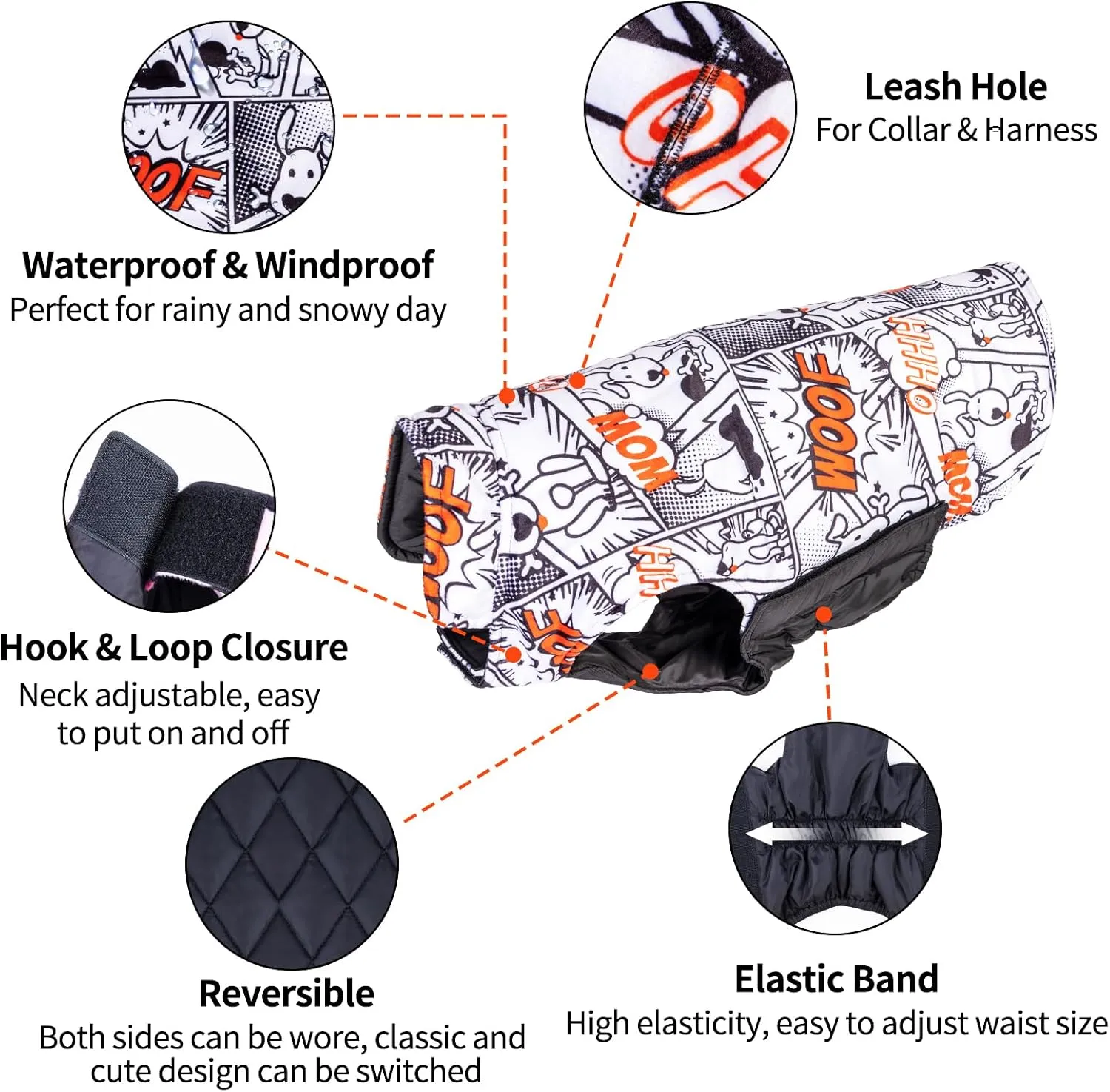 CuteBone Winter Dog Jacket - Reversible, Windproof, Waterproof, Thick Soft Coat with Leash Hole for Small to Large Dogs