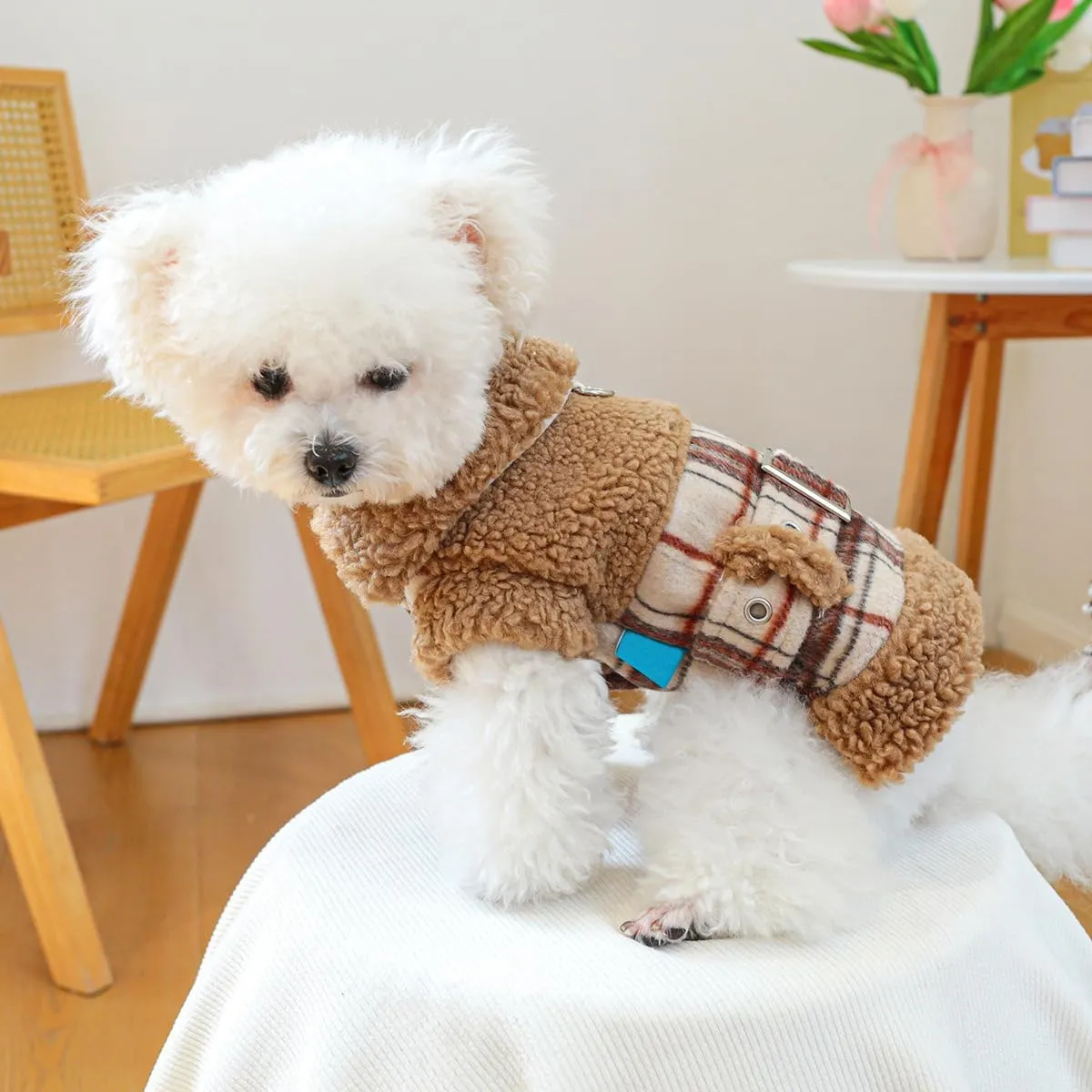 Dog Leather Jacket Fleece Lined Puppy Leather Coat Small Dog Winter Stylish Jacket Cold Weather Chihuahua Yorkie Warm Windproof Waterproof Coats Pet Christmas Holiday Birthday Dog Clothes
