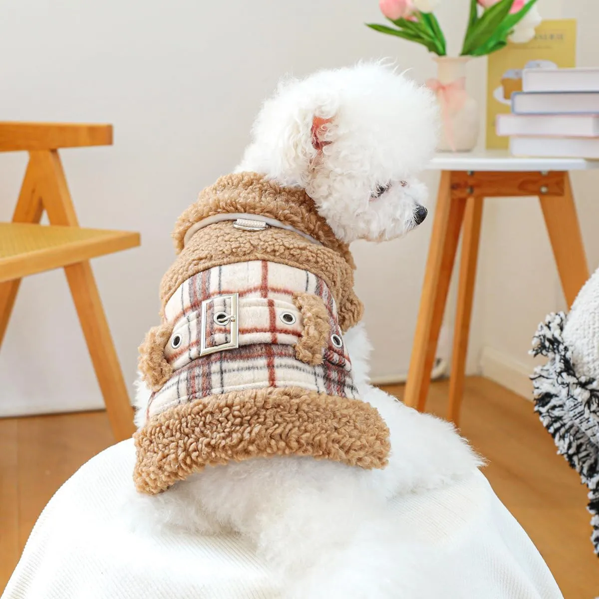 Dog Leather Jacket Fleece Lined Puppy Leather Coat Small Dog Winter Stylish Jacket Cold Weather Chihuahua Yorkie Warm Windproof Waterproof Coats Pet Christmas Holiday Birthday Dog Clothes
