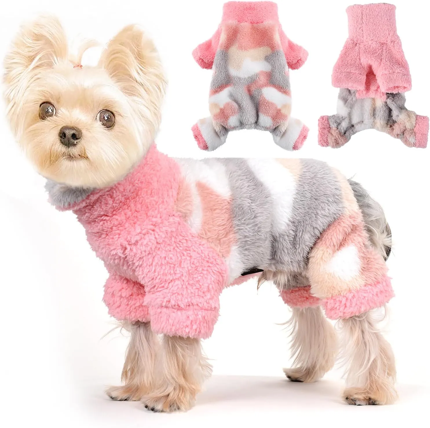 Dog Pajamas Pjs Spring Dog Sweaters for Small Dogs Warm Puppy Sweater Chihuahua Pet Clothes Onesie Coat for Yorkie Pet Jumpsuits Cat Apparel Outfits, XXS, Pink Camouflage