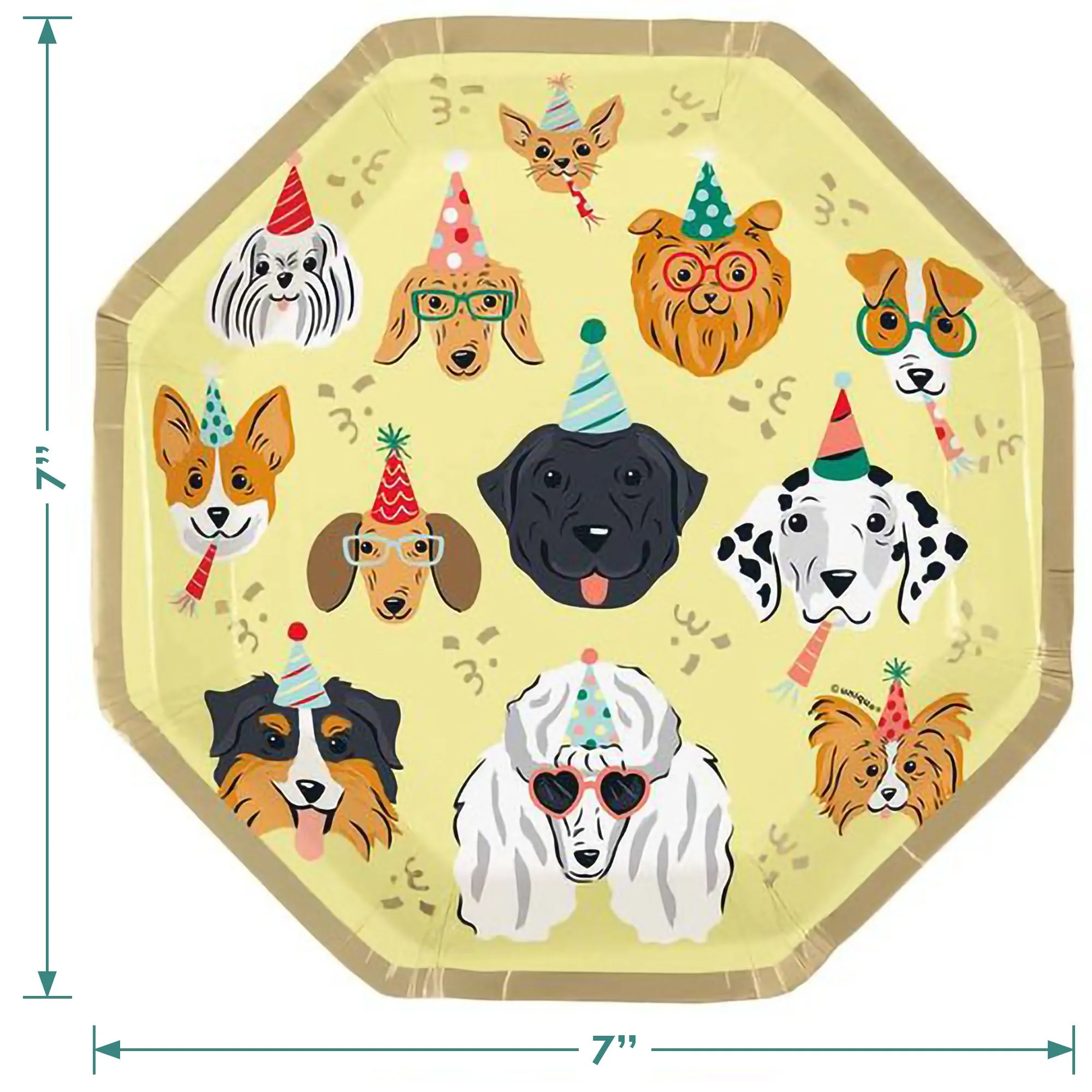 Dog Party Supplies - Pawty Time Metallic Paper Plates & Gold Paw Print Napkins (Serves 16)